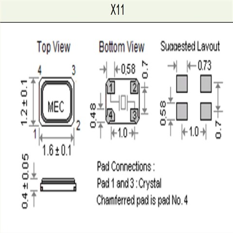 1612mm,臺(tái)灣瑪居禮晶振,X11-24.000-20-10/10W,24MHZ
